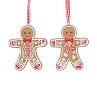 Gisela Graham Set of Two Resin Gingerbread Men with Gingham Bow Christmas Tree Decorations