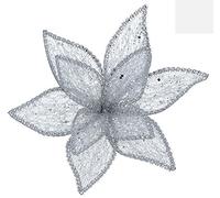Gisela Graham Sheer Beaded Silver Poinsettia Clip Decoration
