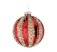 Gisela Graham Shiny Red & Gold Glitter Ribbed Glass Bauble