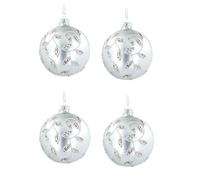 Gisela Graham Silver Christmas Baubles with Sparkling Vines set of 4