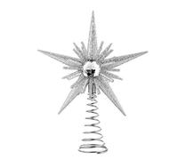 Gisela Graham Silver Glitter & Jewel Tree Top Star-15cm, Multi, one Size