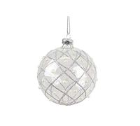 Gisela Graham Silver Glitter Trellis Pearls Bauble - 8cm - Christmas - Glass - Hanging - Classic - 1 Count
