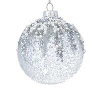 Gisela Graham Single 8cm Textured Glass Bauble with Silver & Pearl Bead Embellishments