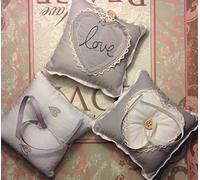 Gisela Graham Small Shabby Chic Wedding Ring Pillow Cushion 3 Designs (Grey - Cream Heart)