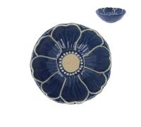 Gisela Graham Small Stoneware Snack Bowl, Navy Blue, Flower Design