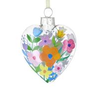 Gisela Graham Spring Easter Collection Pastel Flowers Clear Glass Heart Decoration