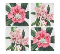 Gisela Graham Square Coasters with Pink Rhododendron Design, Set of 4, Resin, 10cm