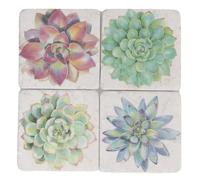 Gisela Graham Square Coasters with Succulent Plant Design, Resin, 10cm, Pack of 4
