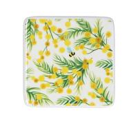 Gisela Graham Square Drinks Coaster, Yellow Mimosa, Porcelain, 10cm, Single