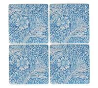 Gisela Graham Square Drinks Coasters, Blue Floral Leaves Design, Resin, 10cm, Set of 4