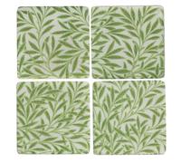 Gisela Graham Square Drinks Coasters, Green Willow Leaves Design, Resin, 10cm, Set of 4