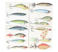 Gisela Graham Square Drinks Coasters, Set of 4, Fly Fishing Theme, Resin, 10cm