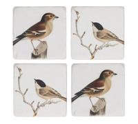 Gisela Graham Square Drinks Coasters, Set of 4, Garden Bird Finch Design, Resin, 10cm