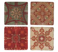 Gisela Graham Square Resin Drinks Coasters, Warm Mosaic Design, 10x10cm, Set of 4