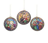 Gisela Graham Stained Glass Window Disc Hanging Christmas Decorations, Set of 3