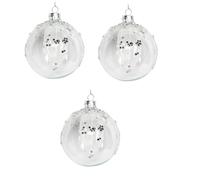 Gisela Graham Stars And Leaves Clear Glass Bauble x 3