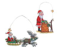 Gisela Graham Stick Man and Santa Christmas Tree Decorations, set of 2, Wood