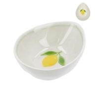 Gisela Graham Stoneware Egg Shaped Serving Bowl, Handpainted Lemon Design