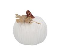 Gisela Graham Stoneware Mini Pumpkin Ornament with Gold Leaf (White)