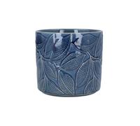 Gisela Graham Stoneware Plant Pot Cover, Blue Leaf Pattern, 14cm x 12cm, Glazed