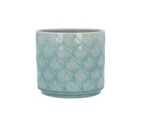 Gisela Graham Stoneware Plant Pot Cover, Blue Sea Shells, 12cm x 14cm, Glazed