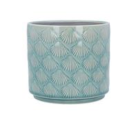Gisela Graham Stoneware Plant Pot Cover, Blue Sea Shells, 15cm x 17cm, Glazed