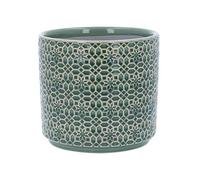 Gisela Graham Stoneware Plant Pot Cover, Green Tile Design,15cm x 17cm, Glazed