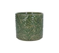 Gisela Graham Stoneware Plant Pot Cover, Green Willow Leaf Design,12.5 x 14cm, Glazed