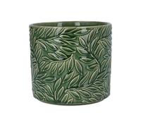 Gisela Graham Stoneware Plant Pot Cover, Green Willow Leaf Design,15 x 17cm, Glazed