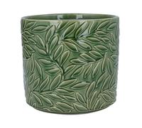 Gisela Graham Stoneware Plant Pot Cover, Green Willow Leaf Design, Large, Glazed