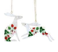 Gisela Graham Strawberries White Wooden Hare Easter Decorations - set of two
