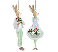 Gisela Graham Strawberry Bunny Girl & Boy Easter Decorations - set of two