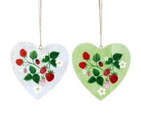 Gisela Graham Strawberry Heart Wood Easter Decorations - set of two
