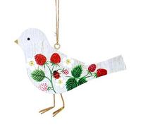 Gisela Graham Strawberry White Wood Bird Easter Decoration