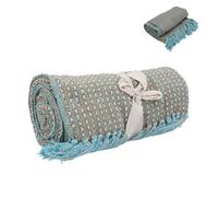 Gisela Graham Tan & Blue Woven Cotton Throw Blanket