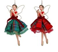 Gisela Graham Tartan Fairy Christmas Tree Decorations Red Green Tartan Ornaments