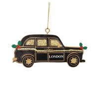 Gisela Graham Taxi Black Cab London Christmas Tree Decoration Gold Glitter Tin