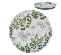 Gisela Graham Tin Serving Tray, White and Green Botanic Design, 33cm