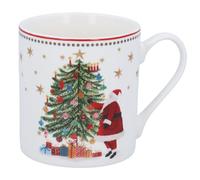 Gisela Graham Traditional Christmas Mug, 350ml, White with Santa and Tree Design