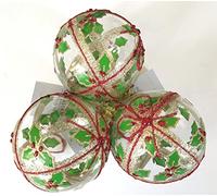 Gisela Graham Traditional Red & Green Glass Christmas Tree Bauble/Decoration (8 cm) Set Of 3