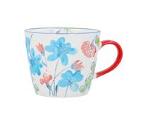 Gisela Graham Tweedia Flowers Stoneware Mug, 300ml, Blue Floral Pattern, Red Handle