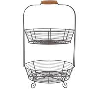 Gisela Graham Two Tier Metal Storage Basket with Wooden Handle, Rustic Style, 50cm