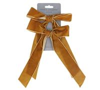 Gisela Graham Velvet Ribbon Bows, Gold, Christmas Tree Decoration, 14cm x 28cm, Pack of 2