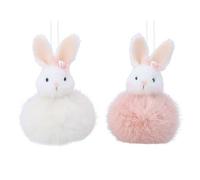 Gisela Graham White and Pink Pom Pom Easter Bunny Decorations, Set of 2