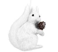 Gisela Graham White Bristle Squirrel with Cone hanging decoration