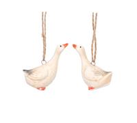 Gisela Graham White Ceramic Goose Decorations, Set of 2, Hanging Ornaments