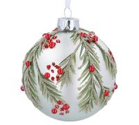 Gisela Graham White Christmas Bauble with Red Berries