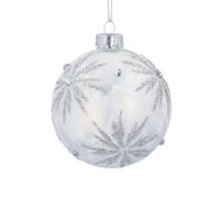 Gisela Graham White Glass Christmas Bauble with Silver Glitter Jewels, Round, 8cm