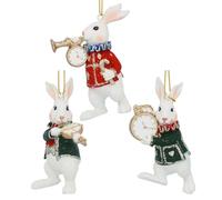 Gisela Graham White Rabbit Christmas Tree Decorations with Clock, Set of 3