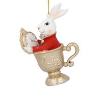 Gisela Graham White Rabbit in Teacup Christmas Tree Decoration, Resin, Alice in Wonderland Theme